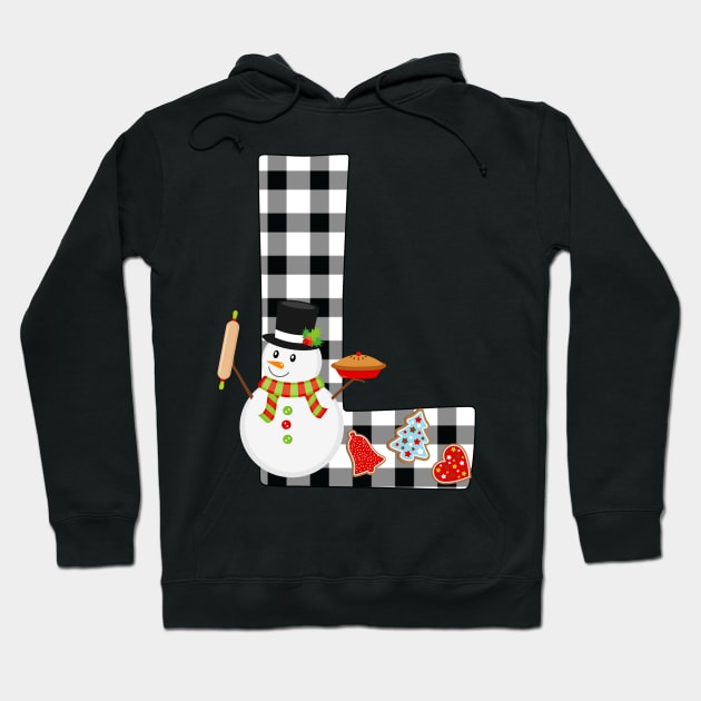 BW Buffalo Checks Pattern Monogram L | Snowman Hoodie by ExpressYourSoulTees